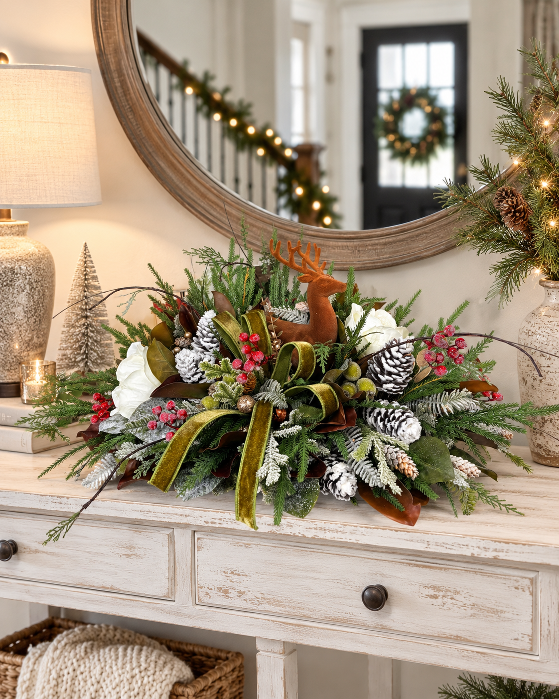 Designer Deer Winter Arrangement | Lodge Cabin Woodlands Decor | 32"Lx16"H-2208 TCT Crafts Designs & Decor