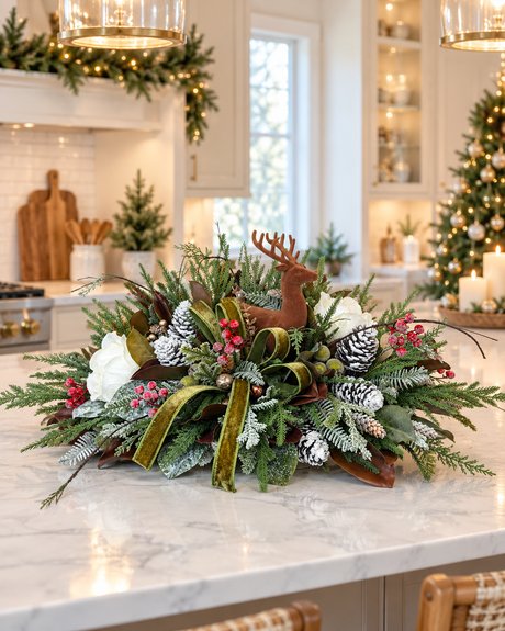 Designer Deer Winter Arrangement | Lodge Cabin Woodlands Decor | 32"Lx16"H-2208 TCT Crafts Designs & Decor