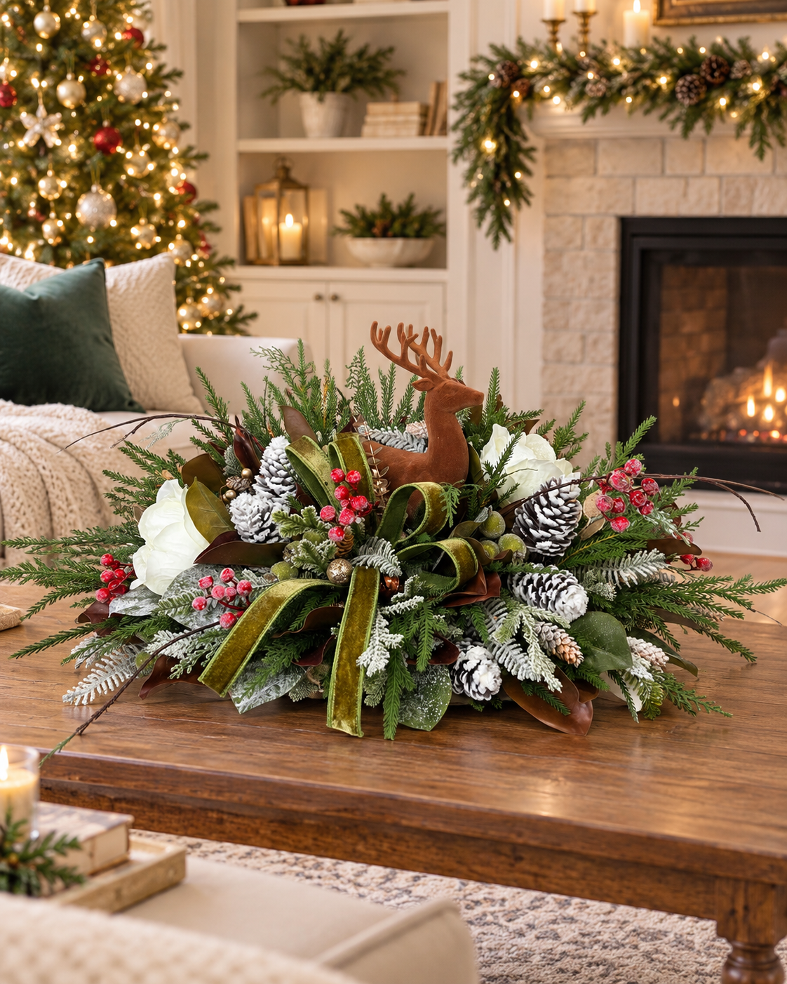 Designer Deer Winter Arrangement | Lodge Cabin Woodlands Decor | 32"Lx16"H-2208 TCT Crafts Designs & Decor