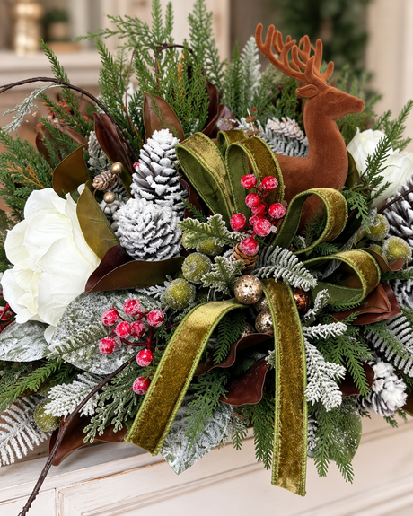 Designer Deer Winter Arrangement | Lodge Cabin Woodlands Decor | 32"Lx16"H-2208 TCT Crafts Designs & Decor