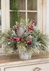 Woodlands Christmas Arrangement | Birch Bark Frosted Pine Pinecone | 19"x15"H-2198 TCT Crafts Designs & Decor