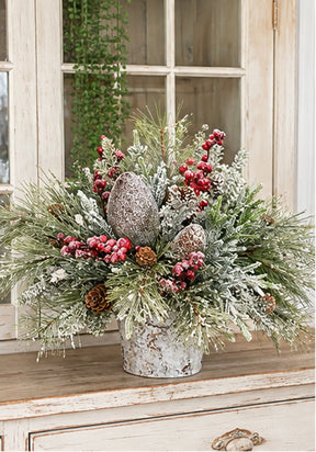 Woodlands Christmas Arrangement | Birch Bark Frosted Pine Pinecone | 19"x15"H-2198 TCT Crafts Designs & Decor