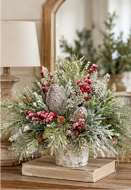 Woodlands Christmas Arrangement | Birch Bark Frosted Pine Pinecone | 19"x15"H-2198 TCT Crafts Designs & Decor