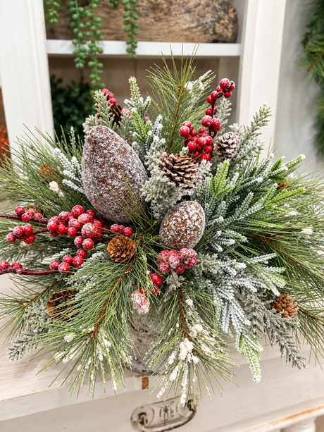 Woodlands Christmas Arrangement | Birch Bark Frosted Pine Pinecone | 19"x15"H-2198 TCT Crafts Designs & Decor