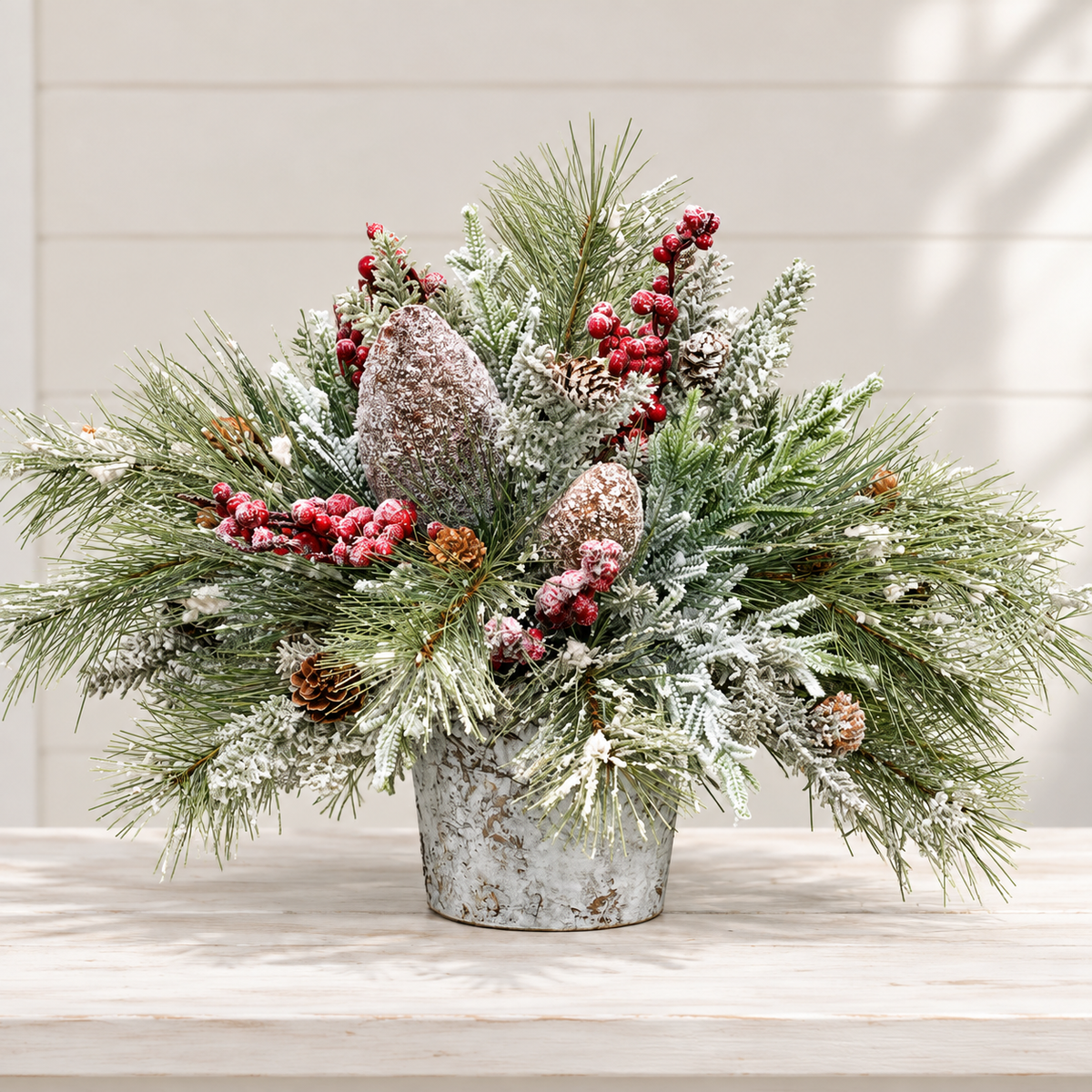 Woodlands Christmas Arrangement | Birch Bark Frosted Pine Pinecone | 19"x15"H-2198 TCT Crafts Designs & Decor