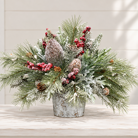 Woodlands Christmas Arrangement | Birch Bark Frosted Pine Pinecone | 19"x15"H-2198 TCT Crafts Designs & Decor