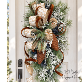 Woodlands Owl Winter Swag | Snowy Pine Front Door Decor | 42"Lx22"Wx16"D-2203 TCT Crafts Designs & Decor