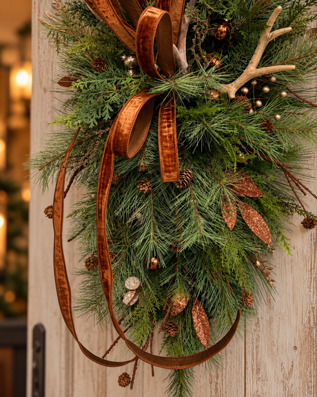 Lodge Christmas Swag Antler Pinecone | Cabin Mountain Home Decor | 45"Lx22"W-2207 TCT Crafts Designs & Decor