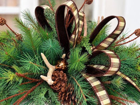 Woodlands Antler Pine Table Centerpiece - Farrisilk Ribbon-2191 TCT Crafts Designs & Decor