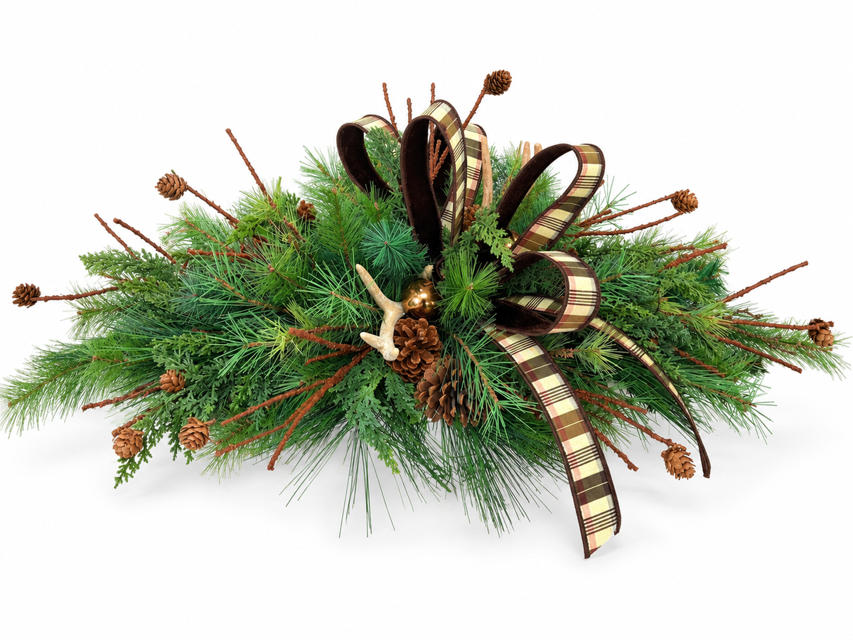 Woodlands Antler Pine Table Centerpiece - Farrisilk Ribbon-2191 TCT Crafts Designs & Decor