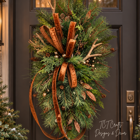 Lodge Christmas Swag Antler Pinecone | Cabin Mountain Home Decor | 45"Lx22"W-2207 TCT Crafts Designs & Decor