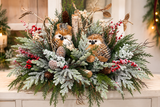 Woodlands Owl Centerpiece | Snowy Pine Birch Christmas Arrangement | 27"Lx16"H-2199 TCT Crafts Designs & Decor