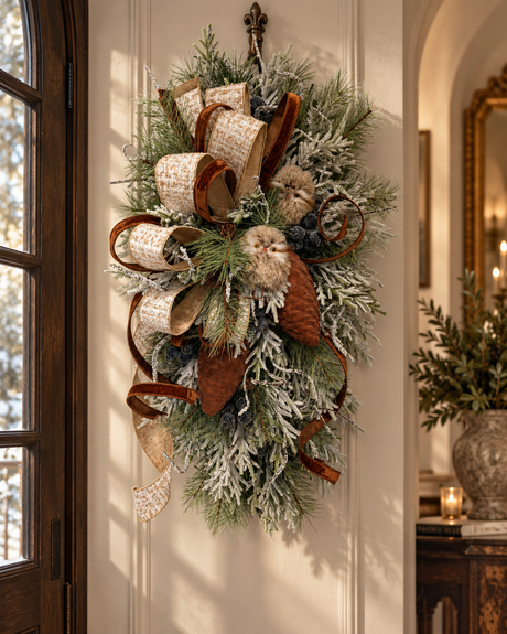 Woodlands Owl Winter Swag | Snowy Pine Front Door Decor | 42"Lx22"Wx16"D-2203 TCT Crafts Designs & Decor