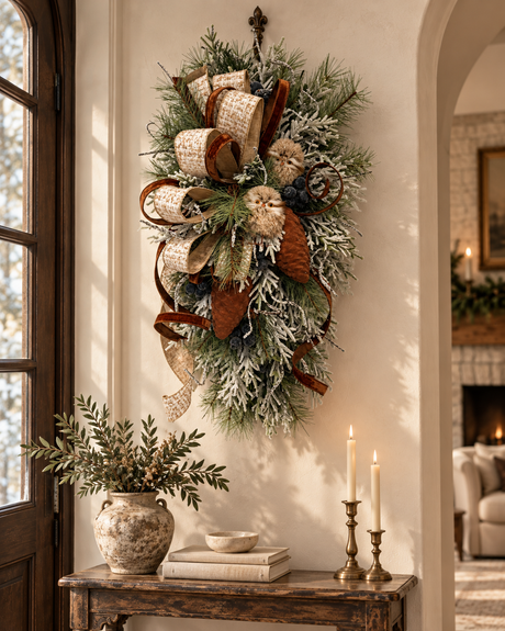 Woodlands Owl Winter Swag | Snowy Pine Front Door Decor | 42"Lx22"Wx16"D-2203 TCT Crafts Designs & Decor