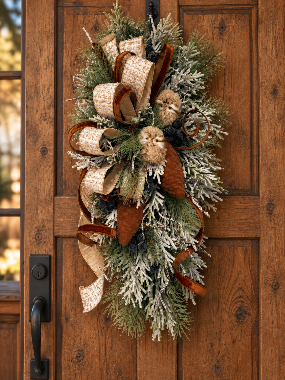 Woodlands Owl Winter Swag | Snowy Pine Front Door Decor | 42"Lx22"Wx16"D-2203 TCT Crafts Designs & Decor