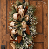 Woodlands Owl Winter Swag | Snowy Pine Front Door Decor | 42"Lx22"Wx16"D-2203 TCT Crafts Designs & Decor