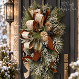 Woodlands Owl Winter Swag | Snowy Pine Front Door Decor | 42"Lx22"Wx16"D-2203 TCT Crafts Designs & Decor