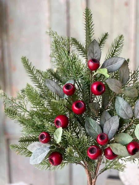 Fireside Christmas Pine and Red Berry Spray — 26 Inch Christmas Wreath Supply-XBR1068 Lancaster & Vintage