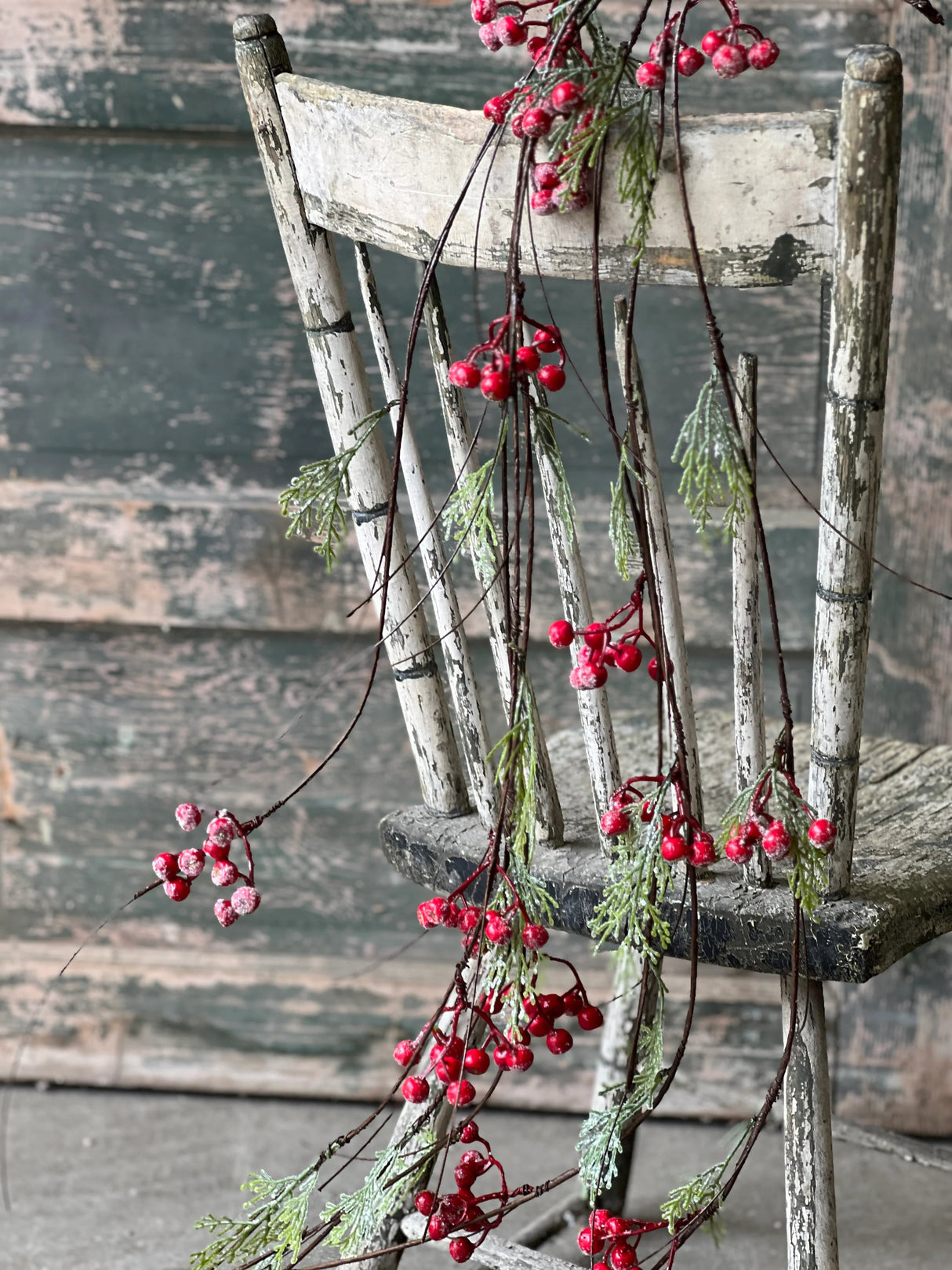 Icy Red Berry and Cedar Vine — 4 Foot Christmas Wreath Supply and Holiday Accent-XBR36522 Lancaster & Vintage