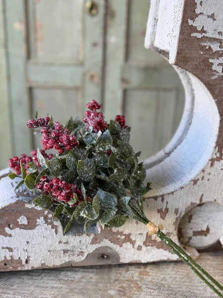 Red Berry Eucalyptus Bundle | Glittered Christmas Greenery Stems | 15" Holiday Floral Pick-XG4040 Lancaster & Vintage