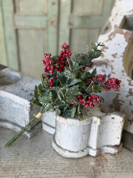 Red Berry Eucalyptus Bundle | Glittered Christmas Greenery Stems | 15" Holiday Floral Pick-XG4040 Lancaster & Vintage