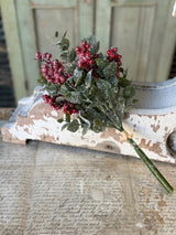 Red Berry Eucalyptus Bundle | Glittered Christmas Greenery Stems | 15" Holiday Floral Pick-XG4040 Lancaster & Vintage