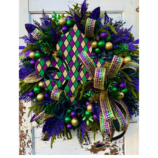 Mardi Gras Fleur De Lis Wreath XL 30 Inch