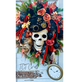 XL Steampunk Halloween Wreath with Skulls, Crows, Clock & Velvet Ribbon – Gothic Fall Door Decor TCT Crafts