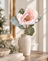 Snowy Light Pink Magnolia Spray | Frosted Winter Floral Stem | 27.5" Spray-XM14833-LP Green Import