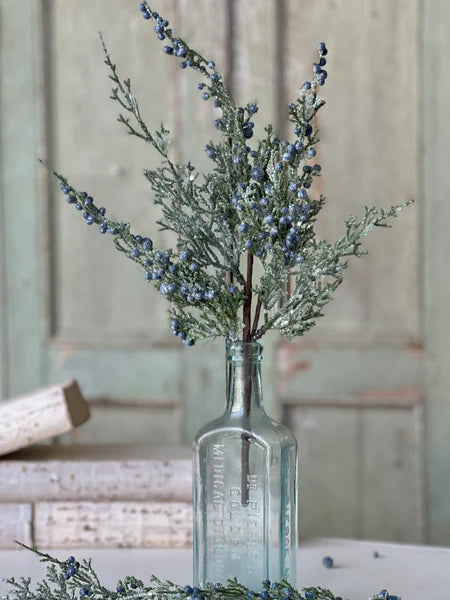 Icy Blue Juniper Pick | Glittered Winter Greenery Stem | 16" Holiday Floral Pick-XM91568 Lancaster & Vintage