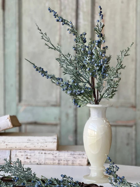 Icy Blue Juniper Pick | Glittered Winter Greenery Stem | 16" Holiday Floral Pick-XM91568 Lancaster & Vintage