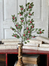 Holly Spray with Red Berries | Glittered Christmas Greenery Stem | 30" Holiday Spray-XND2001 Lancaster & Vintage