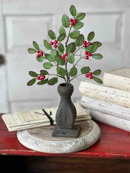 Holly Pick with Red Berries | Glittered Christmas Greenery Stem | 14" Holiday Pick-XND2002 Lancaster & Vintage