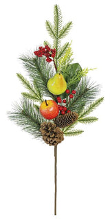 Williamsburg Fruit Pine Spray | Apple Pear Berry Christmas Stem | 28" Spray-XP2537 Select Artificials