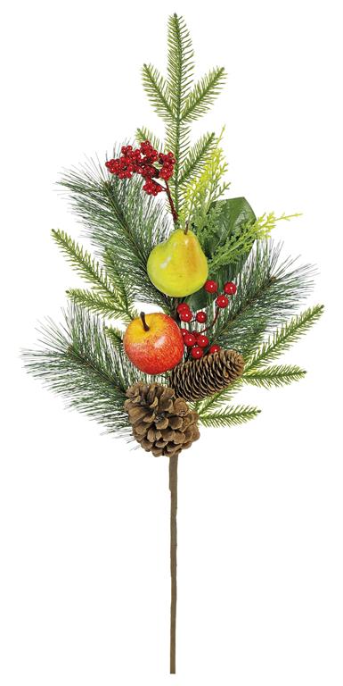 Williamsburg Fruit Pine Spray | Apple Pear Berry Christmas Stem | 28" Spray-XP2537 Select Artificials