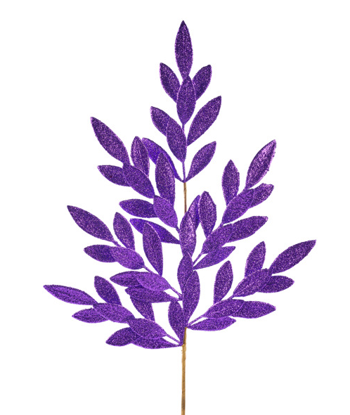 32" Purple Glitter Bay Leaf Spray | Sparkling Faux Floral Stem for Holiday & Event Decor (XS235323)