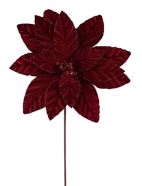 20.5" Burgundy Embossed Velvet Poinsettia Stem Craig Bachman