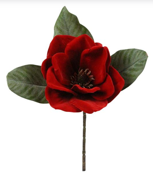 15" Red Velvet Magnolia Pick - Elegant Artificial Floral Stem