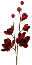 Load image into Gallery viewer, 28.5&quot; Red Glitter Beaded Velvet Magnolia Spray - Holiday &amp; Valentine’s Floral Stem