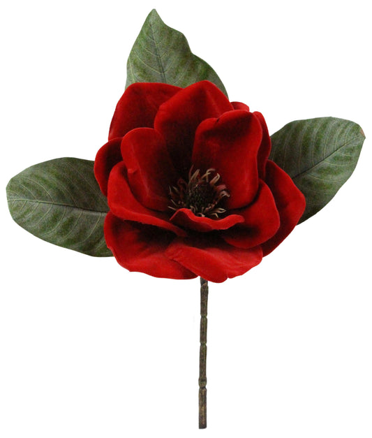 15" Red Velvet Magnolia Pick - Elegant Artificial Floral Stem