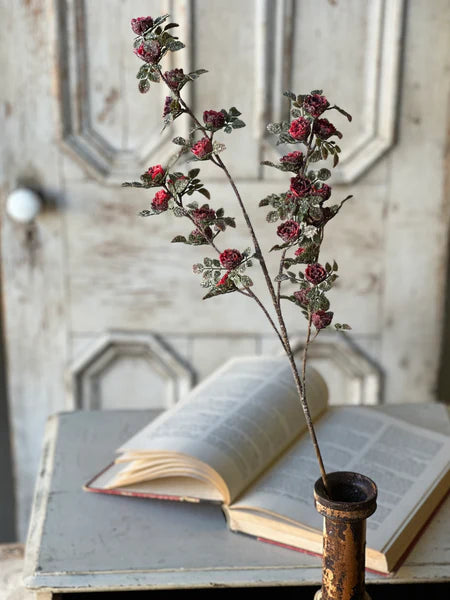 Frosted Tiny Tea Rose Spray — 31 Inch Artificial Glittered Burgundy Rose Stems-XTE5084 Lancaster & Vintage