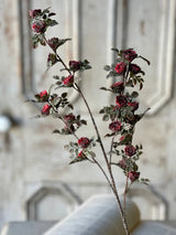 Frosted Tiny Tea Rose Spray — 31 Inch Artificial Glittered Burgundy Rose Stems-XTE5084 Lancaster & Vintage