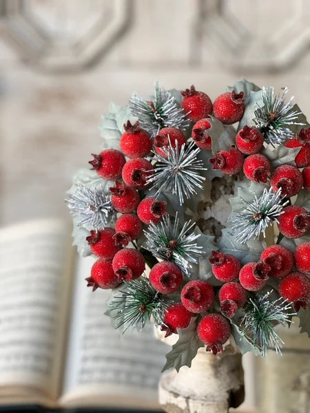 Winter Sugar Plum Christmas Candle Ring — 8 Inch Sugared Red Berry Holiday Accent-XY5381 Lancaster & Vintage