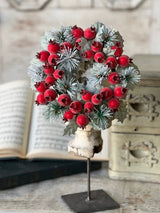 Winter Sugar Plum Christmas Candle Ring — 8 Inch Sugared Red Berry Holiday Accent-XY5381 Lancaster & Vintage