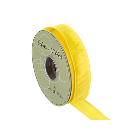 1" x 10yd Yellow Wired Dupion Ribbon – Bright Accent for Bows & Wreaths-RW8310-YE Allstate Floral