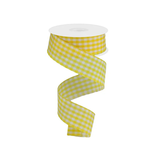 Yellow & White Gingham Check Wired Ribbon 1.5"x10yd-RG01048T3 Craig Bachman