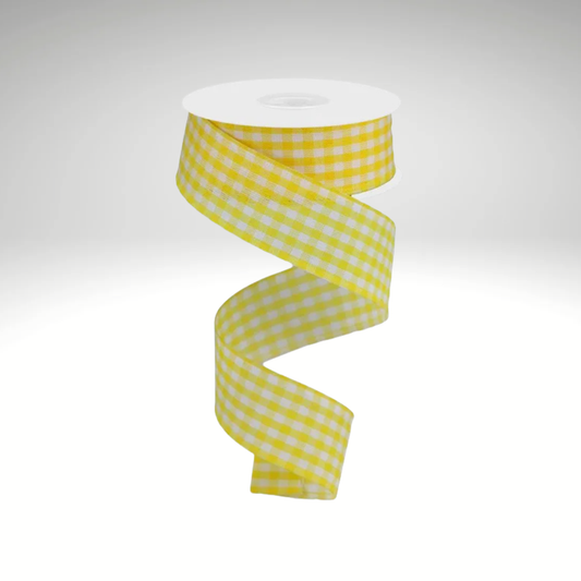 Yellow & White Gingham Check Wired Ribbon 1.5"x10yd-RG01048T3 Craig Bachman