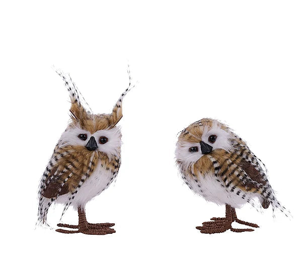 Faux Fur Owl Figurines Set of 2 | Woodland Home Decor | 6.25"-8.25"H-MB5416 Craig Bachman