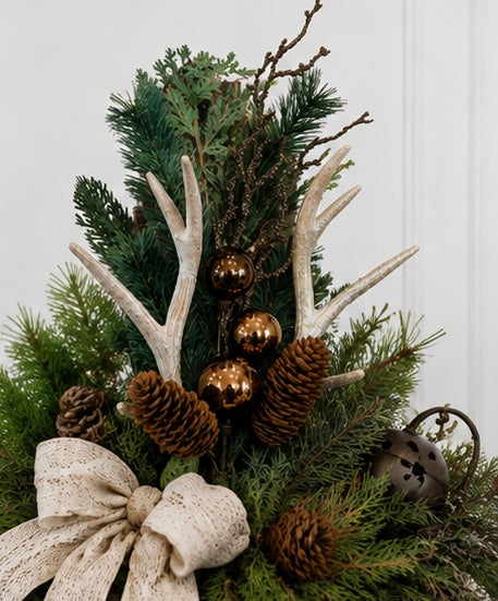 Antler Pinecone Pine Spray | Bronze Ornament Woodlands Pick | 22" Spray-MTX78884 Regency