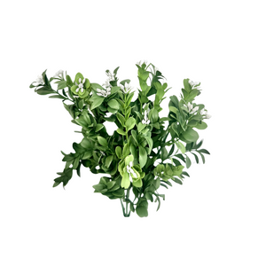 TCT Crafts Artificial 11.75" Green/White Boxwood Bush with Flowers - UV & Fire Retardant - Craft and Home Decor Supply - FL5248-GW